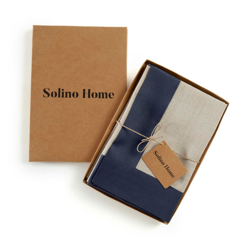 Solino Home Solino Home Linen Dinner Napkins 20 x 20 Inch - 100% Pure Linen Navy and Natural Cloth Napkins Set of 4 for Spring  Easter - Contempo  Handcrafted and Machine Washable  - Image 3