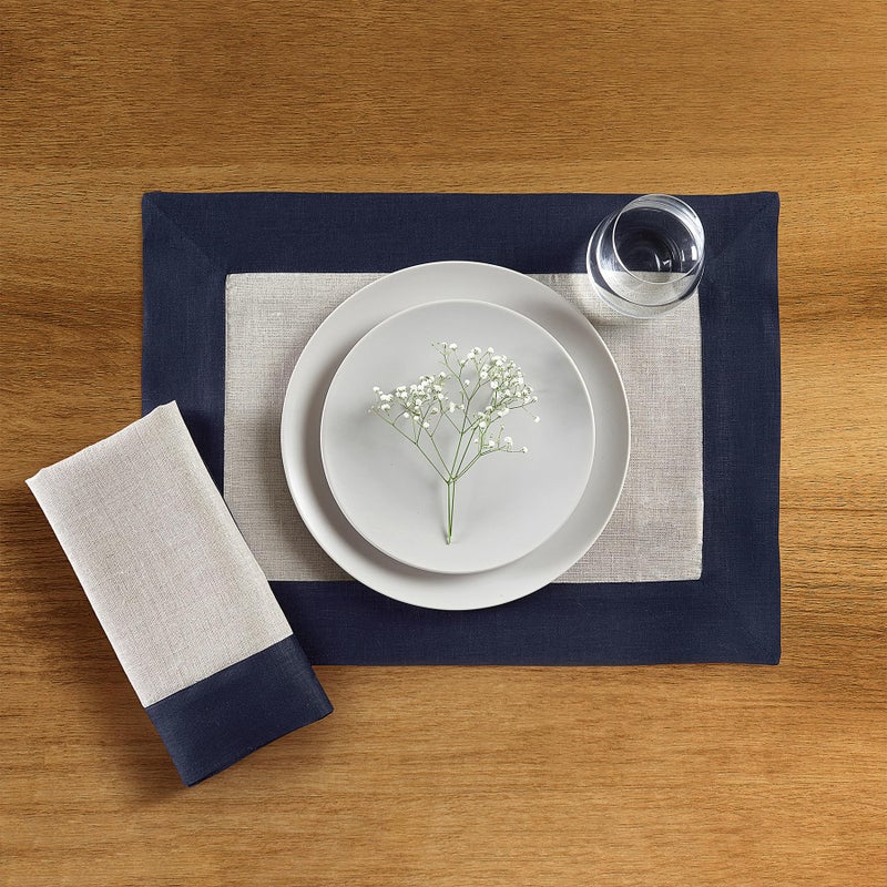 Solino Home Solino Home Linen Dinner Napkins 20 x 20 Inch - 100% Pure Linen Navy and Natural Cloth Napkins Set of 4 for Spring  Easter - Contempo  Handcrafted and Machine Washable  - Image 2