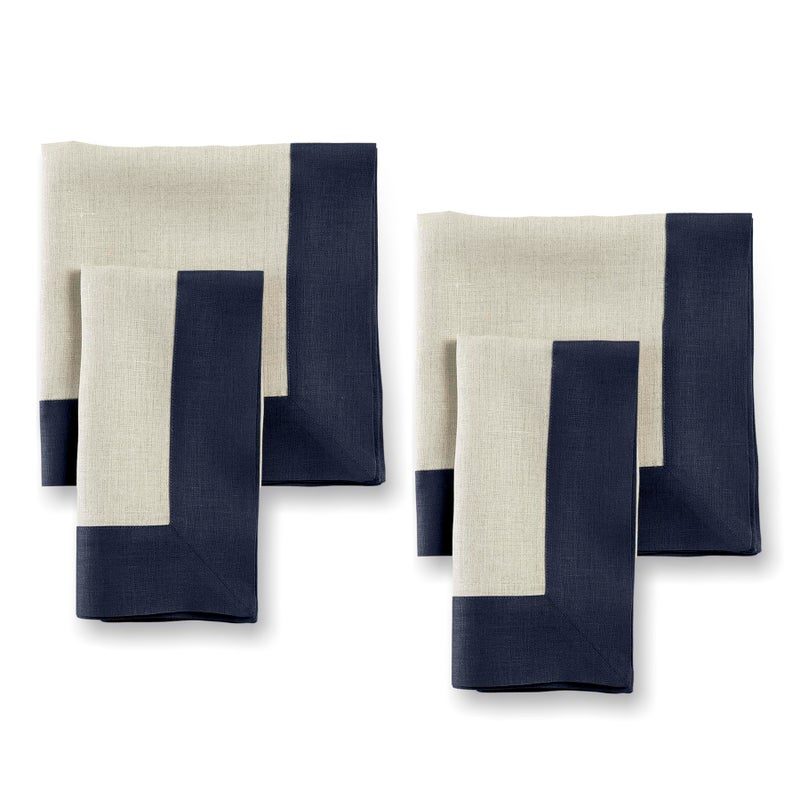 Solino Home Solino Home Linen Dinner Napkins 20 x 20 Inch - 100% Pure Linen Navy and Natural Cloth Napkins Set of 4 for Spring  Easter - Contempo  Handcrafted and Machine Washable  - Image 1