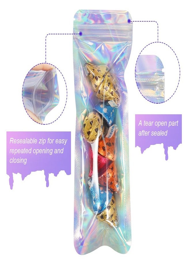HRX Package 100pcs Holographic Bags Packaging 2.4x7 inch, Resealable Bags Foil Zip Pouch Smell Proof Baggies for Lip Gloss Eyeliner Pens Jewelry Candy - Image 4