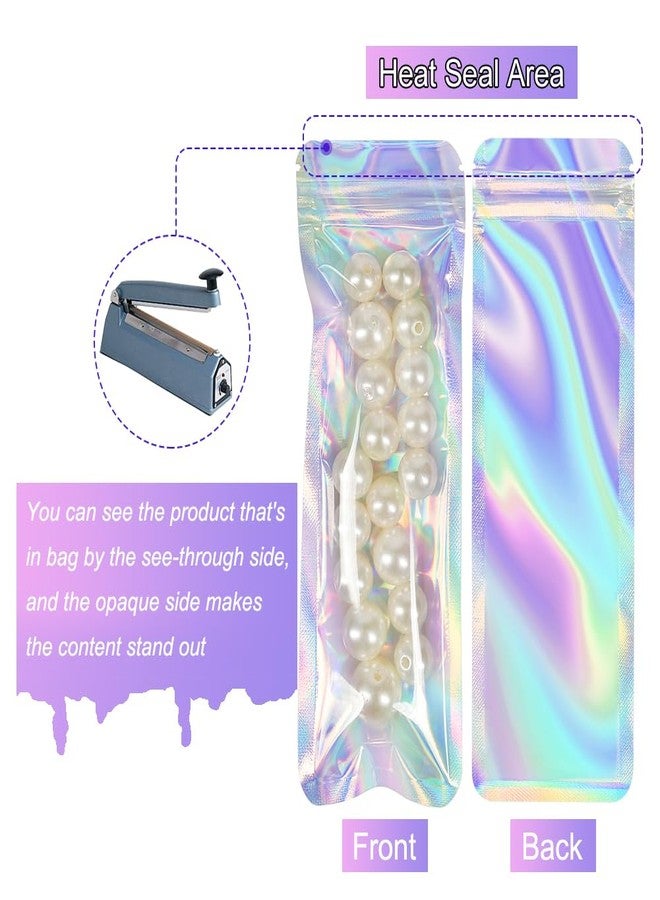 HRX Package 100pcs Holographic Bags Packaging 2.4x7 inch, Resealable Bags Foil Zip Pouch Smell Proof Baggies for Lip Gloss Eyeliner Pens Jewelry Candy - Image 3
