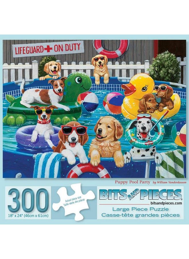 Bits and Pieces 300 Piece Jigsaw Puzzle For Adults 18" X 24"  Puppy Pool Party 300 Pc Summer Swimming Dog Jigsaw By Artist William Vanderdasson - Image 3