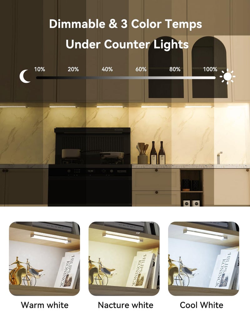 Rihvy Under Cabinet Lighting 8 Inches Rechargeable Motion Sensor Light Indoor 3 Color Dimmable Closet Light Battery Operated USB Stick on LED Magnetic Under Counter Lights for Kitchen Stair 3 Packs - Image 3