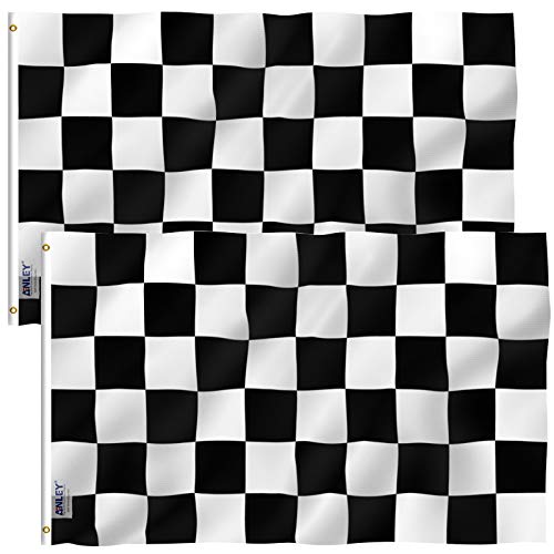 ANLEY Pack of 2 Fly Breeze 3x5 Foot Checkered Flag Vivid Color and Fade Proof Canvas Header and Double Stitched Black and White Racing Flags Polyester with Brass Grommets 3 X 5 Ft - Image 1