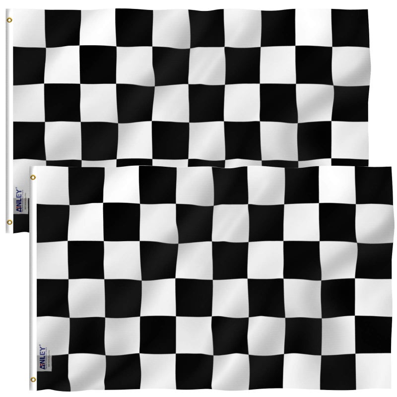 ANLEY Pack of 2 Fly Breeze 3x5 Foot Checkered Flag Vivid Color and Fade Proof Canvas Header and Double Stitched Black and White Racing Flags Polyester with Brass Grommets 3 X 5 Ft - Image 2