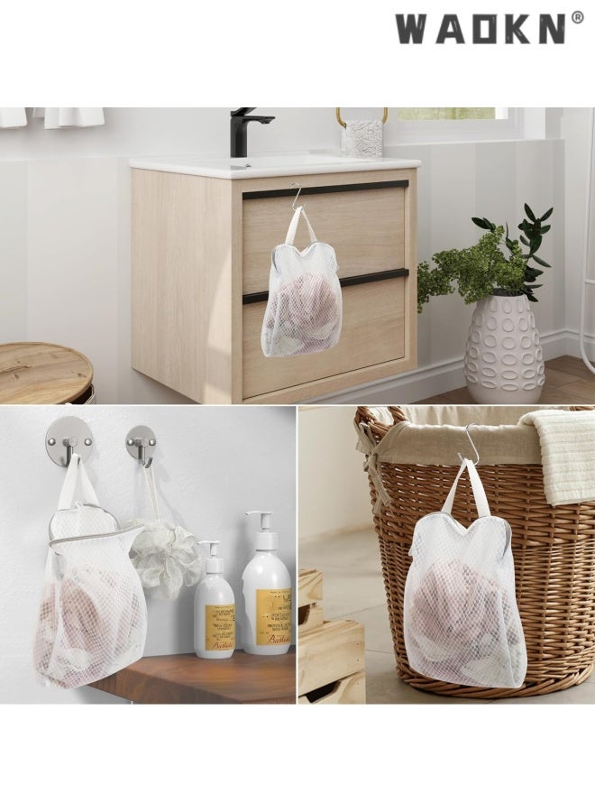 دبليو أيه أو كي أن 4 حزمة حقائب غسيل الشبكة ثلاثية الأبعاد مع مقبضات معلقة (S / M / L / XL) ، حقائب غسيل سحاب متينة للمواد الحساسة ، الأحذية والملابس السائبة ، تصميم قابل للطي توفير المساحة ، مكافحة التشوه ، 20 * 30 * 8 سم + 30 * 40 * 8 سم + 40 * 50 * 10 سم + 50 * 60 * 10 سم ، أبيض. - Image 5
