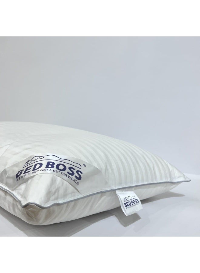 BED BOSS For a restful, comfortable sleep, this hotel pillow features the highest quality ostrich feather filling and is covered in 100% cotton for a restless night. Combining lightness and flexibility, it's the perfect choice for those seeking balanced support and superior comfort while sleeping. - Image 2