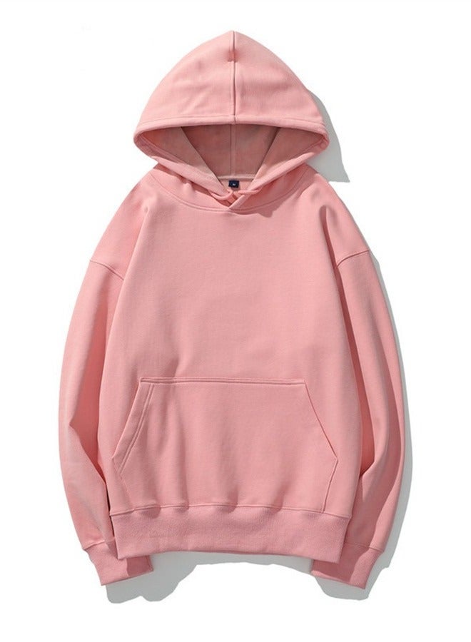 Loquat Add Fleece Solid Color Hoodie Men's Hoodie Silver Fox Fleece Overalls Pink - Image 1