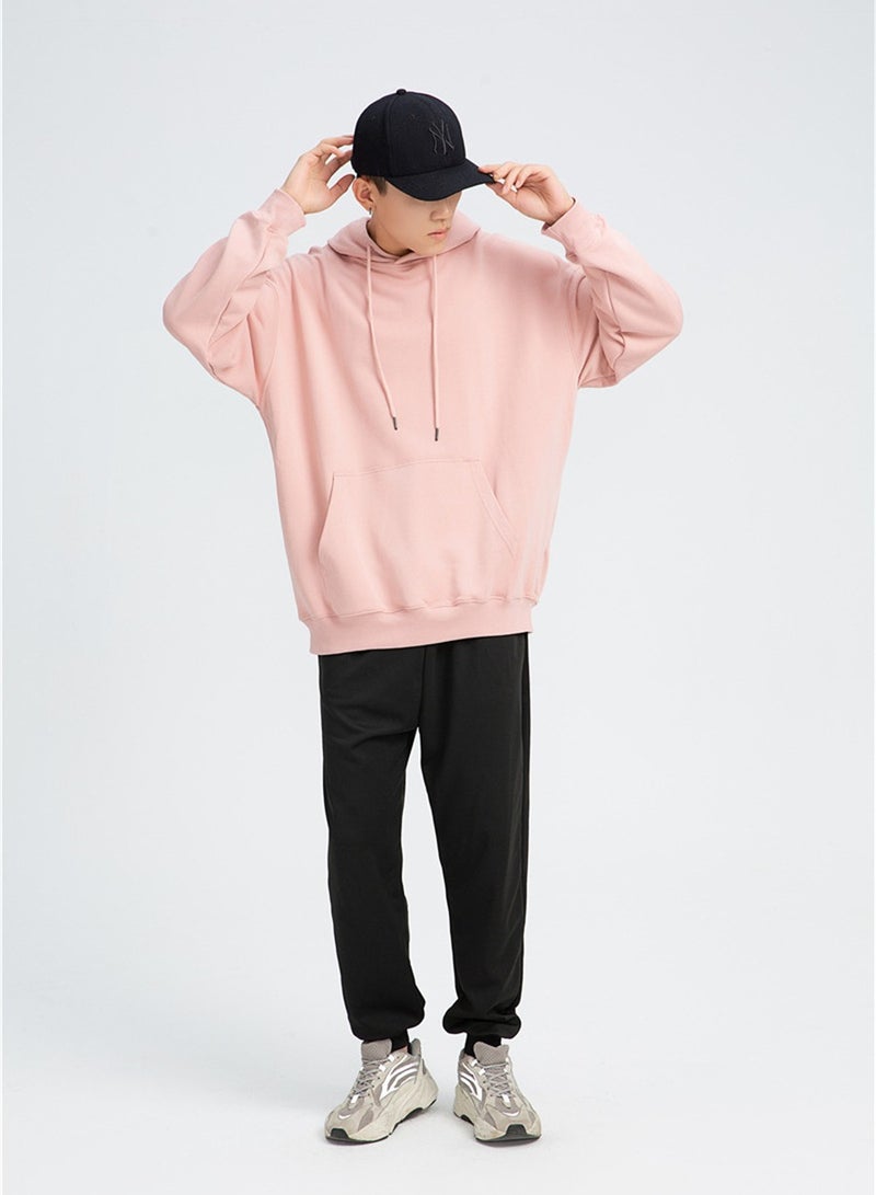 Loquat Add Fleece Solid Color Hoodie Men's Hoodie Silver Fox Fleece Overalls Pink - Image 2