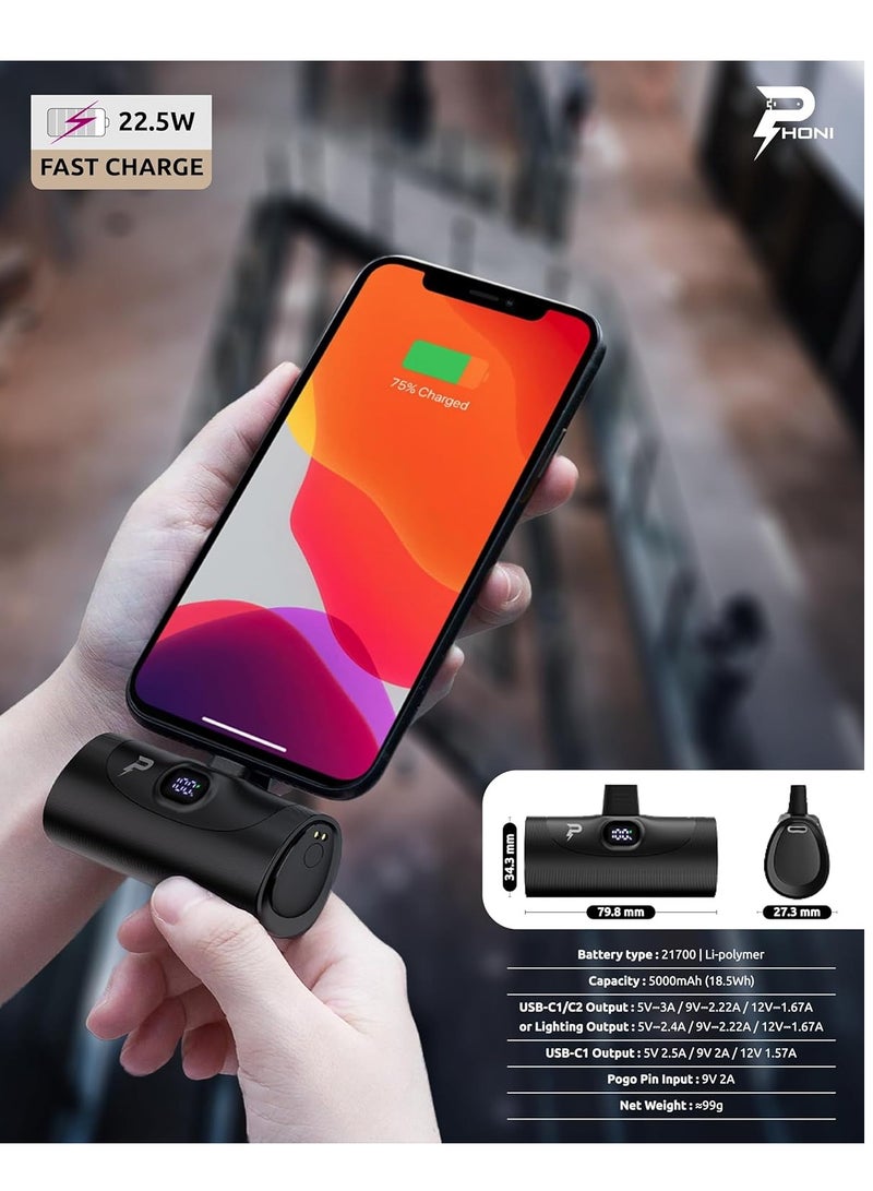 Phoni Power Bank5000mAh each, Portable Charger with Built-in Display and Kickstand USB C - Image 3