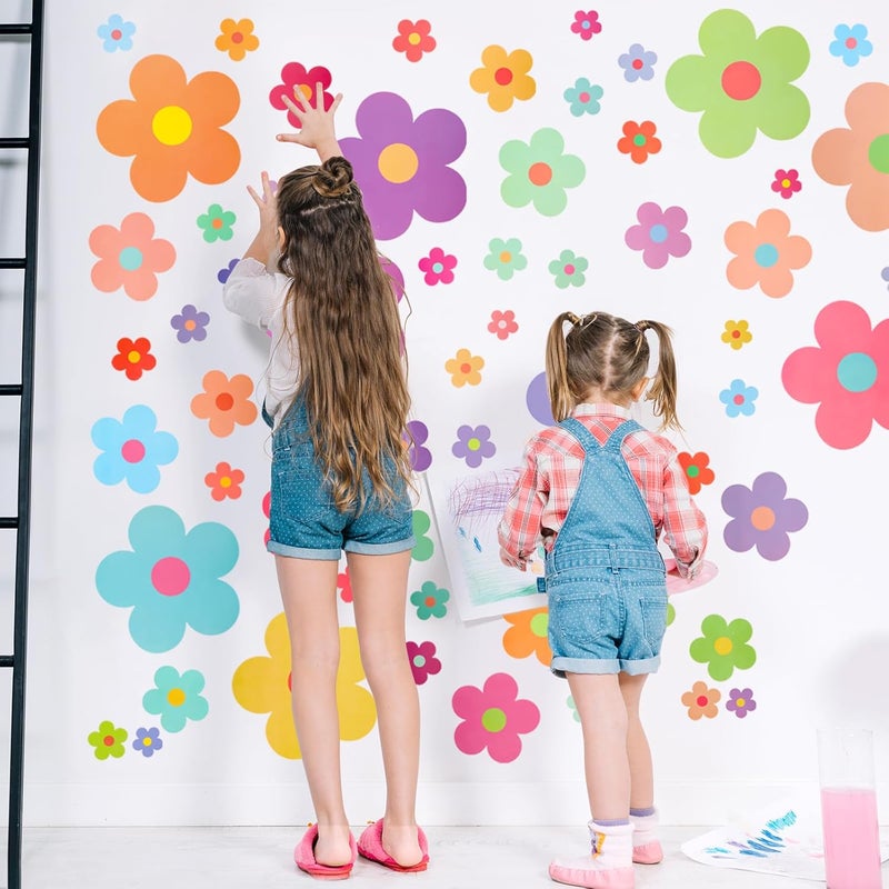 COMNICO 63pcs Cute Flowers Wall Sticker PVC Colorful Y2k Floral Wall Decor Vinyl Peel and Stick Flowers Stickers for Teen Girls Boy Kids Nursery Bedroom Kindergarten9 Sheets Bright Colors - Image 4