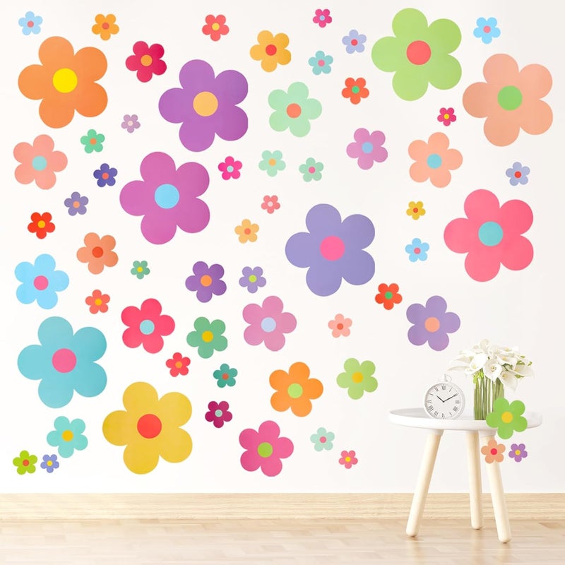 COMNICO 63pcs Cute Flowers Wall Sticker PVC Colorful Y2k Floral Wall Decor Vinyl Peel and Stick Flowers Stickers for Teen Girls Boy Kids Nursery Bedroom Kindergarten9 Sheets Bright Colors - Image 1
