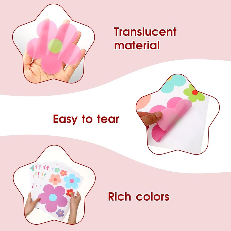 COMNICO 63pcs Cute Flowers Wall Sticker PVC Colorful Y2k Floral Wall Decor Vinyl Peel and Stick Flowers Stickers for Teen Girls Boy Kids Nursery Bedroom Kindergarten9 Sheets Bright Colors - Image 3