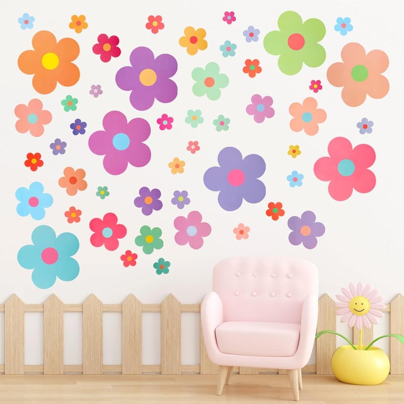 COMNICO 63pcs Cute Flowers Wall Sticker PVC Colorful Y2k Floral Wall Decor Vinyl Peel and Stick Flowers Stickers for Teen Girls Boy Kids Nursery Bedroom Kindergarten9 Sheets Bright Colors - Image 5