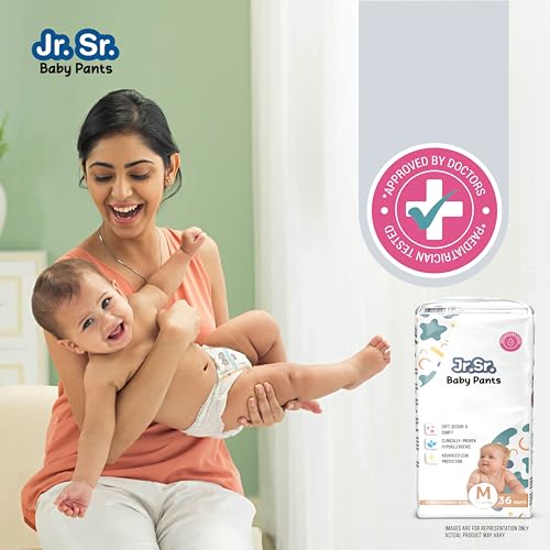 Jr. Sr. Baby Diaper Pants | 10-12 hr Absorption with Advanced Leak Protection | Safe For Babies Skin | Soft, Secure & Comfy (M, 36, count) - Image 2
