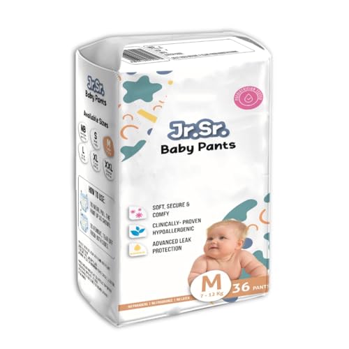 Jr. Sr. Baby Diaper Pants | 10-12 hr Absorption with Advanced Leak Protection | Safe For Babies Skin | Soft, Secure & Comfy (M, 36, count) - Image 1
