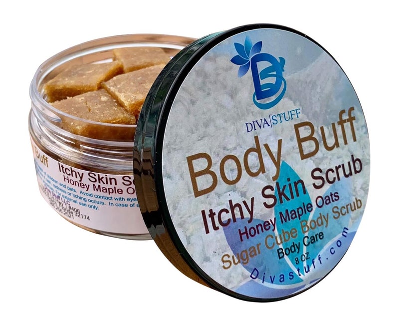 Diva Stuff Itchy Skin Sugar Scrub for Eczemapsoriasis  More Honey Maple Oat Scent with Oatmealhorsetailaloe Vitamin E Honey and More 8oz