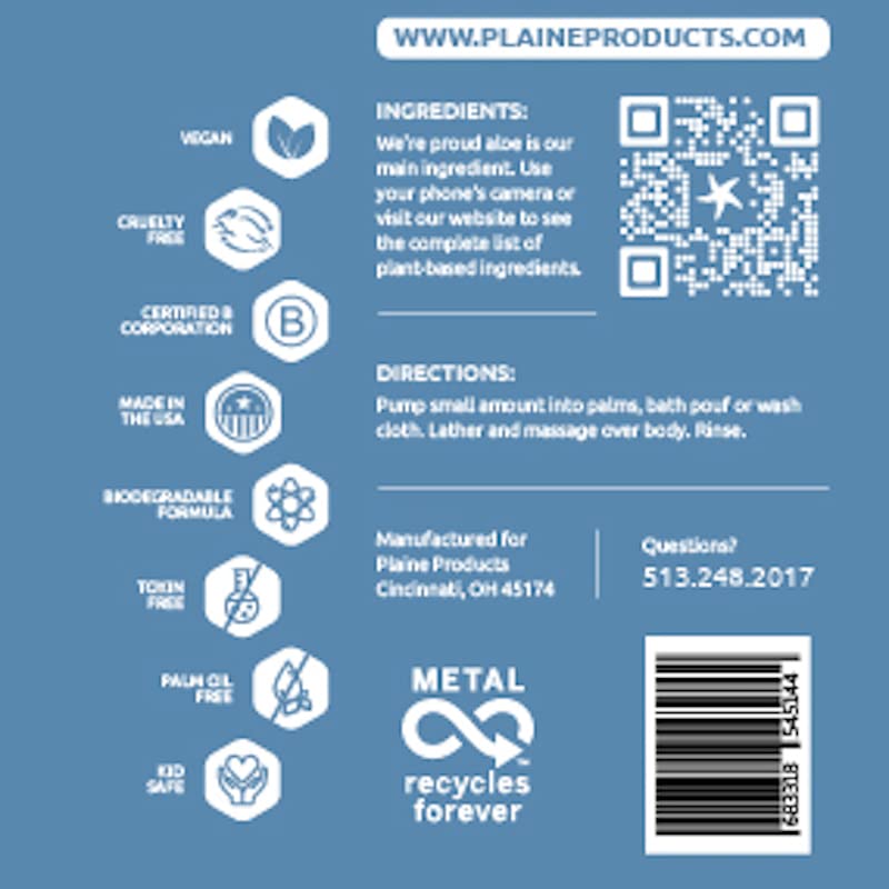 Plaine Products Sensitive Skin Body Wash - Rosemary, Mint, Vanilla, 16 oz (Refill Bottle) - Image 2