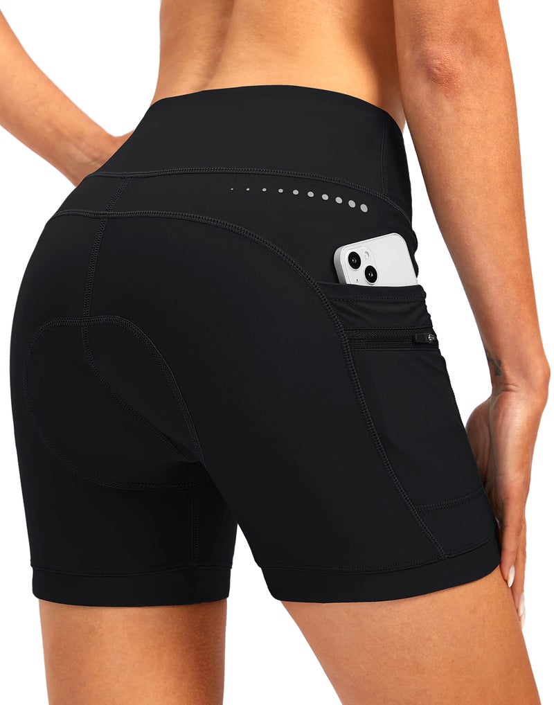 Bikewa شورتات دراجة نسائية مبطنة 4D مع جيوب بسحاب (أسود، XS) - Image 1