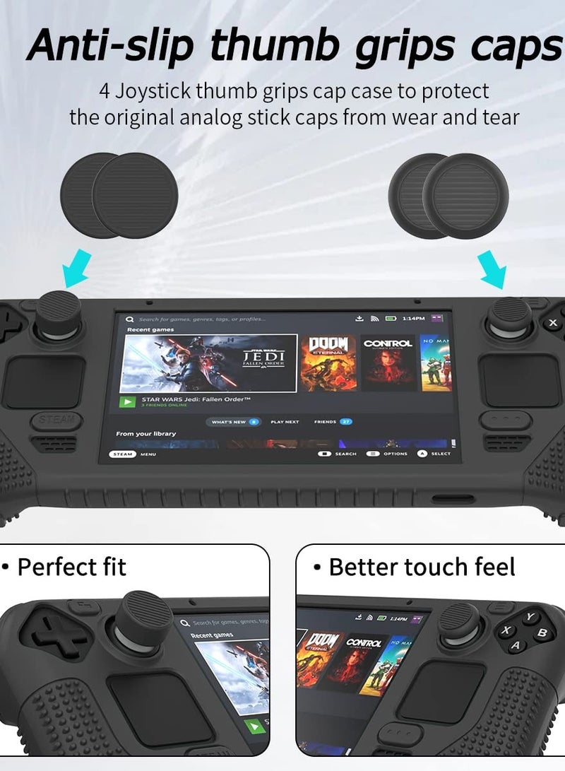 Steam Deck Protective Case, Thick Silicone Skin Cover with Anti-Slip Grip, Full Protection Kit Including 2 Pairs of Thumb Grips for Valve Steam Deck.