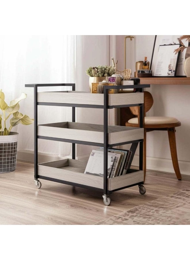 Horoof Home Horoof Home® 3-Tier Rolling Trolley with Black Metal Frame & Gray MDF Shelves  - Image 2
