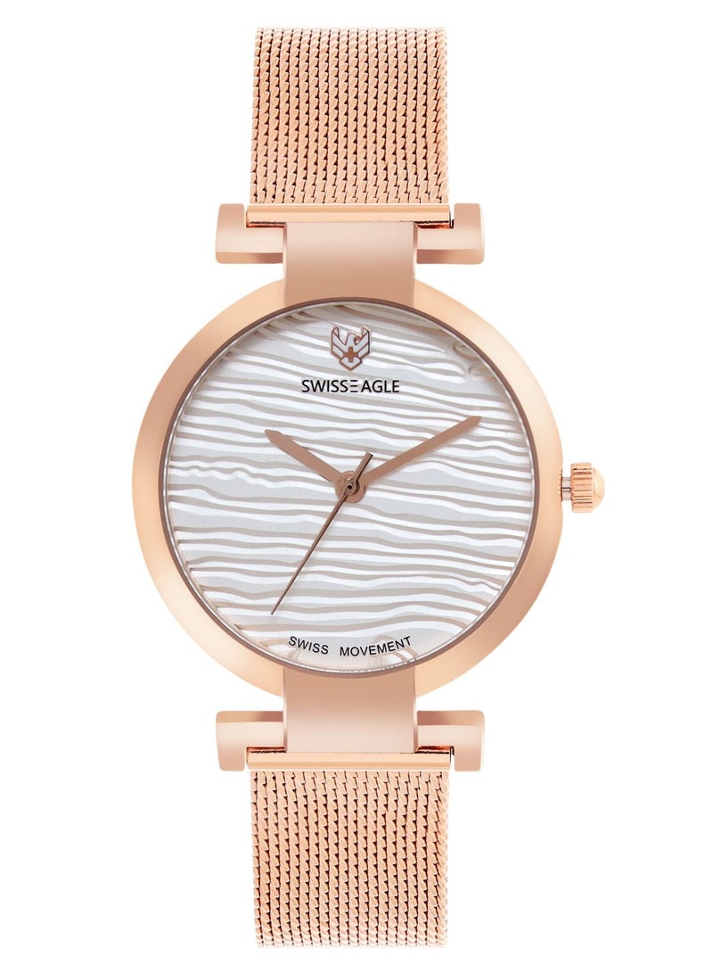 SWISS EAGLE Swiss Eagle Women White & Gold-Toned Analogue Watch (SE-9176-11) - Image 1
