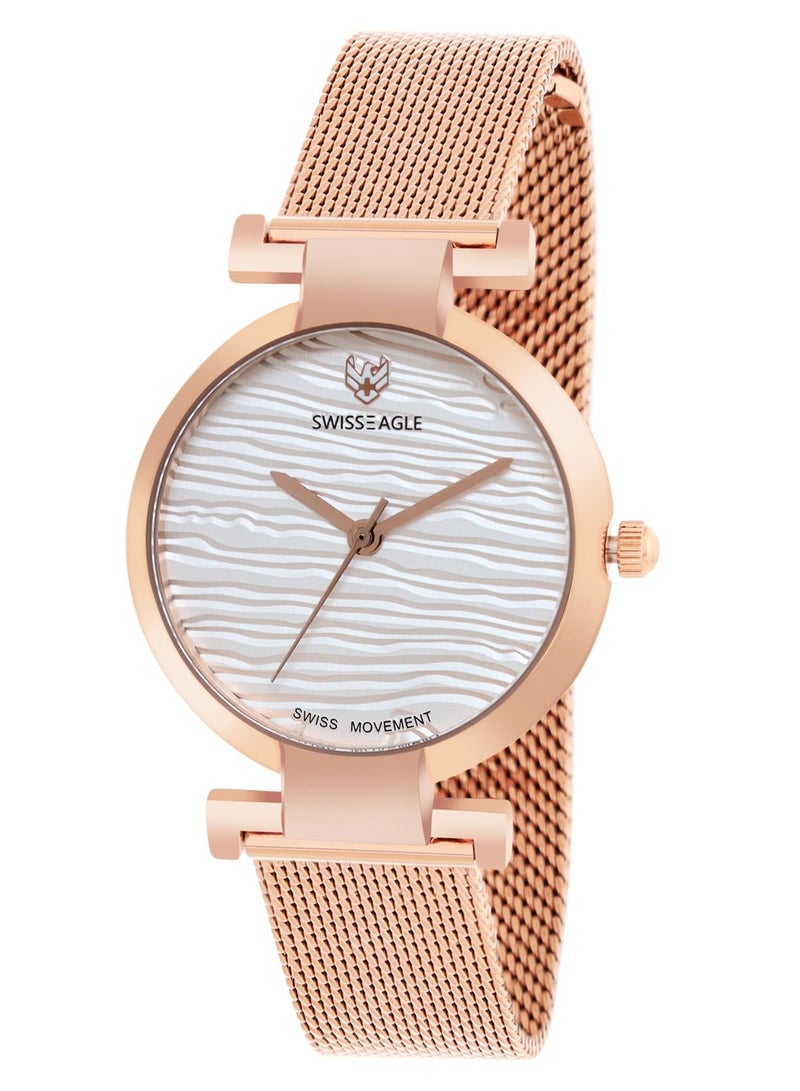 SWISS EAGLE Swiss Eagle Women White & Gold-Toned Analogue Watch (SE-9176-11) - Image 2
