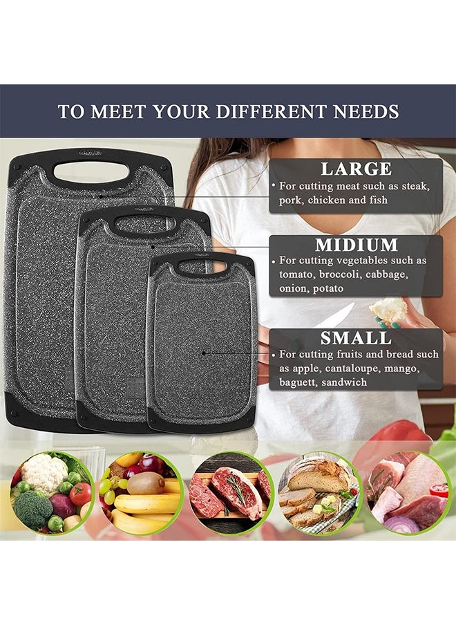 Arabest Plastic Cutting Board Set, Kitchen Chopping Boards BPA Free, Non-slip Easy Grip Handle Dishwasher Safe Cutting Boards with Juice Grooves for Meat Veggies Fruits Garlic Ginger (Black)  - Image 2
