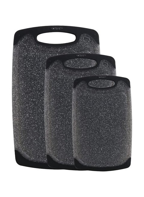 Plastic Cutting Board Set, Kitchen Chopping Boards BPA Free, Non-slip Easy Grip Handle Dishwasher Safe Cutting Boards with Juice Grooves for Meat Veggies Fruits Garlic Ginger (Black)