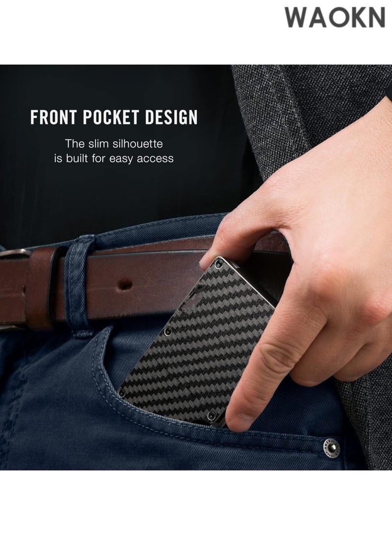 WAOKN Wallet is the ultimate fusion of style, functionality, and durability, designed for the modern man who values both form and function. Crafted from high-quality Carbon Fiber 3K, this wallet is not only sleek and lightweight but also incredibly strong, ensuring long-lasting performance., RFID Protected Front Pocket Wallets with Integrated Cash Strap - Image 2