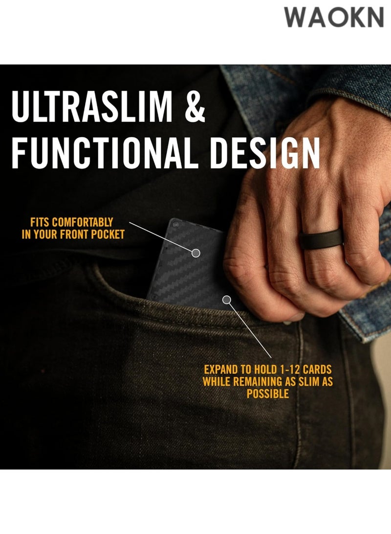 WAOKN Wallet is the ultimate fusion of style, functionality, and durability, designed for the modern man who values both form and function. Crafted from high-quality Carbon Fiber 3K, this wallet is not only sleek and lightweight but also incredibly strong, ensuring long-lasting performance., RFID Protected Front Pocket Wallets with Integrated Cash Strap - Image 5