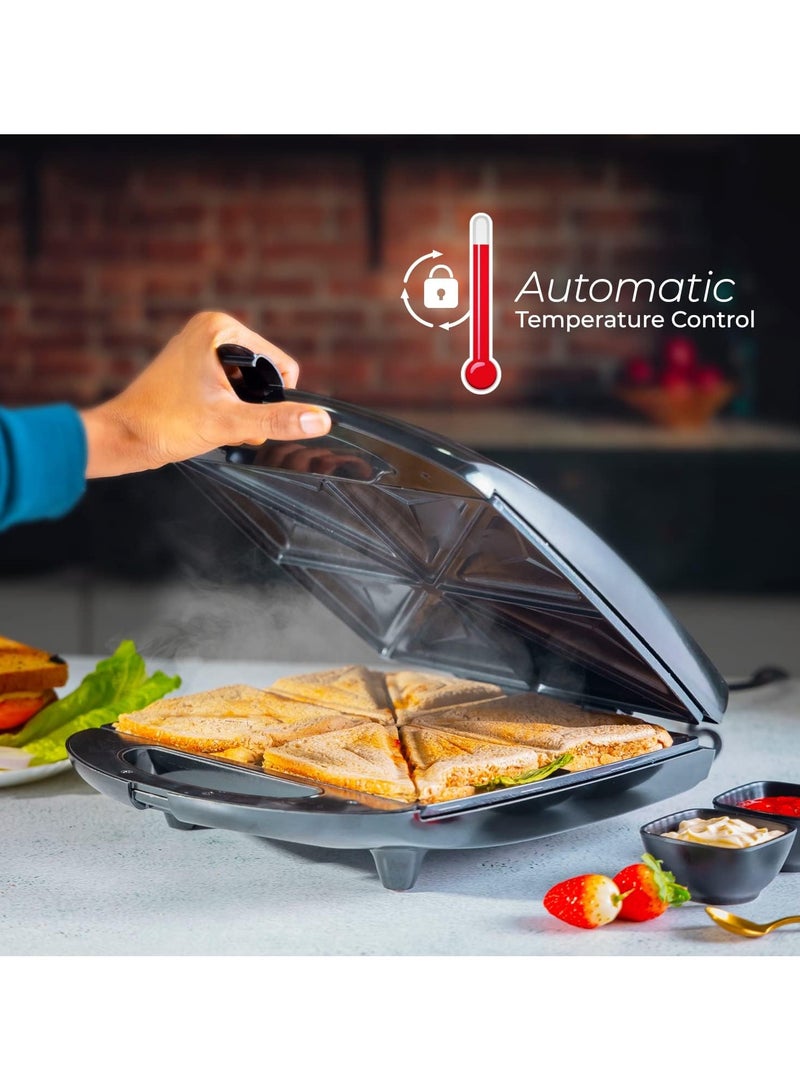 Dessini Regina 1400W 4 Slice Sandwich Maker - Cooks Delicious Crispy Sandwiches - Cool Touch Handle, Automatic Temperature Control and Non-Stick Plate - Breakfast Sandwiches & Cheese Snack - Image 3