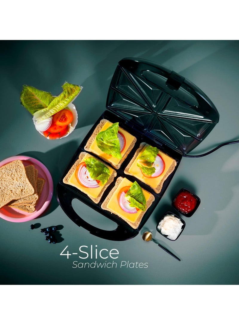 Dessini Regina 1400W 4 Slice Sandwich Maker - Cooks Delicious Crispy Sandwiches - Cool Touch Handle, Automatic Temperature Control and Non-Stick Plate - Breakfast Sandwiches & Cheese Snack - Image 4