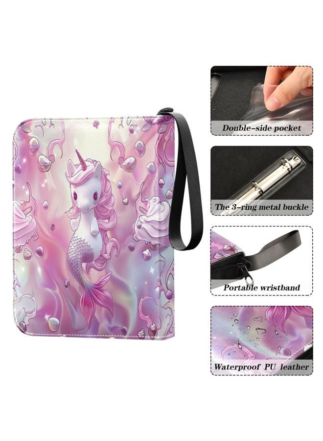 SDMKA Cute Unicorns Pink Card Binder 4-Pocket, 400 Pockets Trading Cards Holder Games Card Albums Storage Organizer Case for Football, Baseball Cards - Image 4