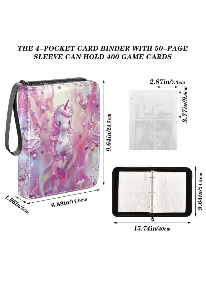 SDMKA Cute Unicorns Pink Card Binder 4-Pocket, 400 Pockets Trading Cards Holder Games Card Albums Storage Organizer Case for Football, Baseball Cards - Image 3