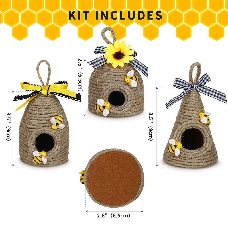 CRCZK Bee Hive Decor 3 Pack Bumble Bee Rustic Decor Hive Natural Bee House Bumble Bee Theme Party Decor Spring Summer Rustic Farmhouse Kitchecn Table Tiered Tray Decor - Image 5