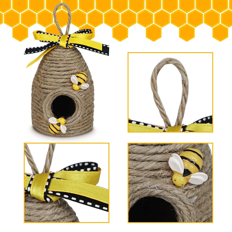CRCZK Bee Hive Decor 3 Pack Bumble Bee Rustic Decor Hive Natural Bee House Bumble Bee Theme Party Decor Spring Summer Rustic Farmhouse Kitchecn Table Tiered Tray Decor - Image 4