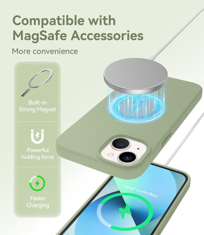 AOTESIER Magnetic for iPhone 13 Mini Case, [Compatible with MagSafe] Food Grade Silicone Phone Case with [Soft Anti-Scratch Protective Lining] Full Body Drop Protection, 5.4 inch, Tea Green - Image 3