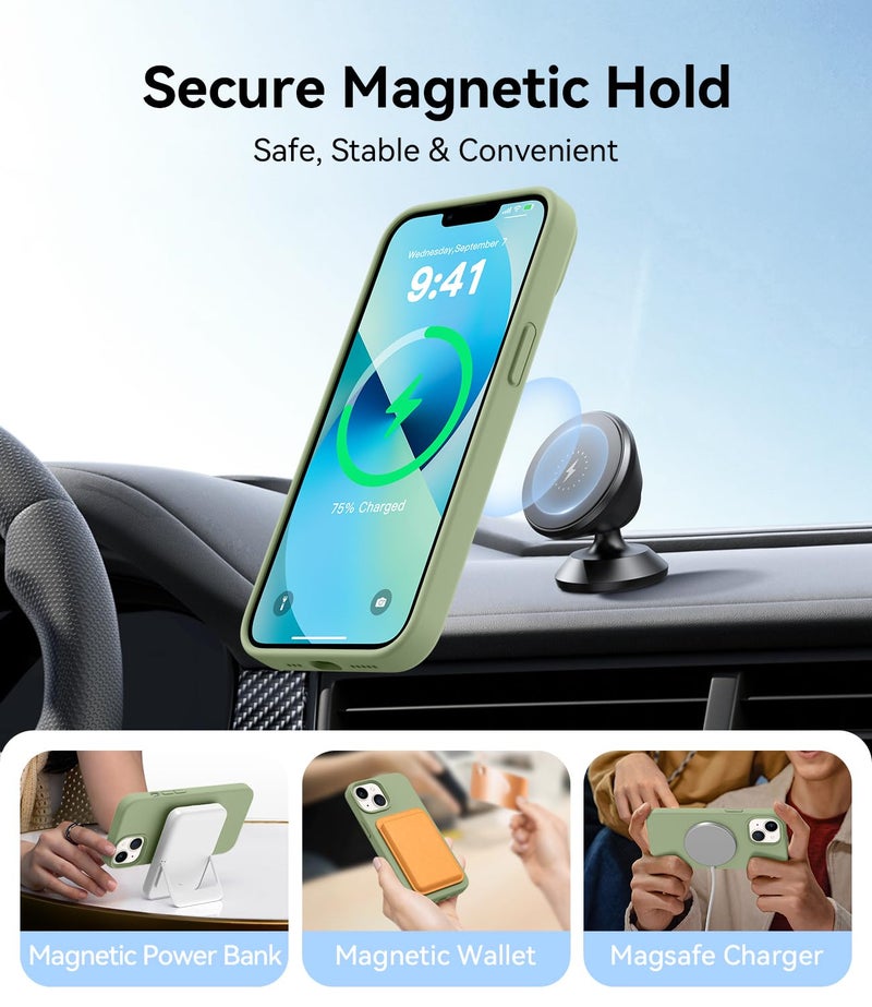 AOTESIER Magnetic for iPhone 13 Mini Case, [Compatible with MagSafe] Food Grade Silicone Phone Case with [Soft Anti-Scratch Protective Lining] Full Body Drop Protection, 5.4 inch, Tea Green - Image 4