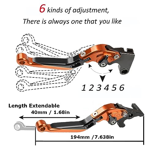FREAXLL Duke 125 390 Brake Clutch Levers Set Foldable Extendable CNC Aluminium for Duke 125 390 200 250 2011-2015 2017 2018 2019 2020 (Orange/Black) - Image 5