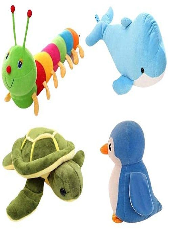 Future Shop Soft Toys Caterpillar Turtle Dolphin Penguin Stuff Plush Toy Playing for Kids Enjoy Birthday Gift Pack of 4 Plush Toy Combo Animal Stuff Toys - Image 1