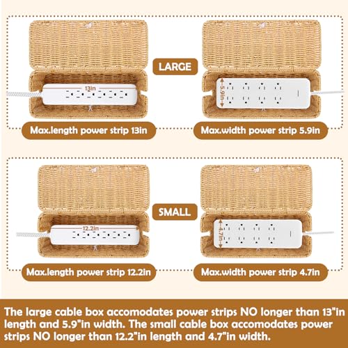 KANYO-AUTO 2PCS Cable Management Box, Handmade Rattan Cable Organizer, Open Slots Cords Hider Box Cord Basket Under Desk Cord Organizer for Computer Router USB Hub & Power Strip - Image 3