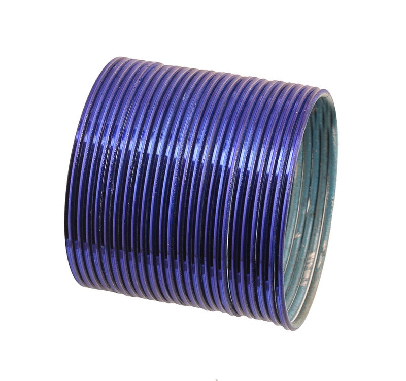 Touchstone "Colorful Bangle Collection" Modern Pretty Attractive Look Navy Blue Textured Color Indian Bollywood Thin Designer Jewelry Metal Bangle Bracelets For Women. Set Of 24. - Image 2