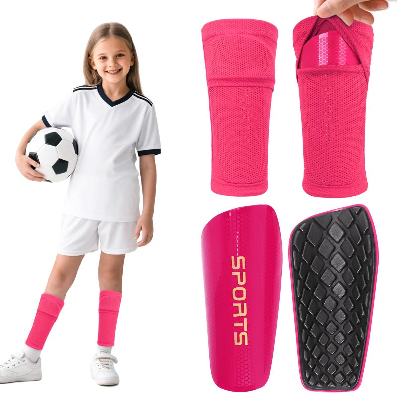 JayruiMice Shin Guards Soccer Kids 2026 Version HighDensity Foam Soccer Shin Guard with Sleeves Shin Protective Pads for Youth Toddlers Daily Practice School Competitions Outdoor Play Hot Pink M - Image 2