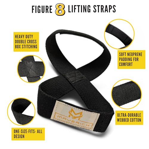 MAVERICK STRAPS Premium Heavy Duty Wrist Wraps and Figure 8 Lifting Straps Combo -21" Wrist Straps for Weightlifting|Gym Accessories For Men & Women|Black Padded Figure 8 Weightlifting Gym Straps Deadlfit Straps (Black)|Offers Improved Grip and Wrist Support - Image 4