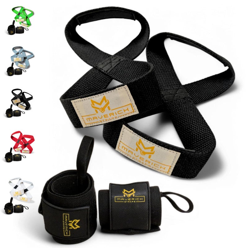 MAVERICK STRAPS Premium Heavy Duty Wrist Wraps and Figure 8 Lifting Straps Combo -21" Wrist Straps for Weightlifting|Gym Accessories For Men & Women|Black Padded Figure 8 Weightlifting Gym Straps Deadlfit Straps (Black)|Offers Improved Grip and Wrist Support - Image 2
