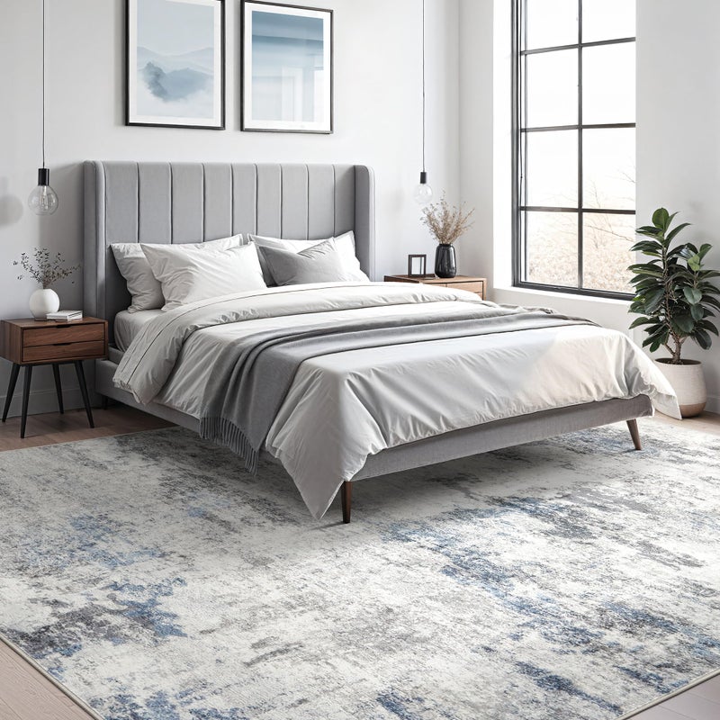 DMOYEST 8x10 Area Rug for Living Room:Washable Modern Neutral Abstract Rug with Low Pile Non Slip Soft Thin Large Indoor Carpet for Bedroom Dining Room Home Office Decor - Grey Blue - Image 5