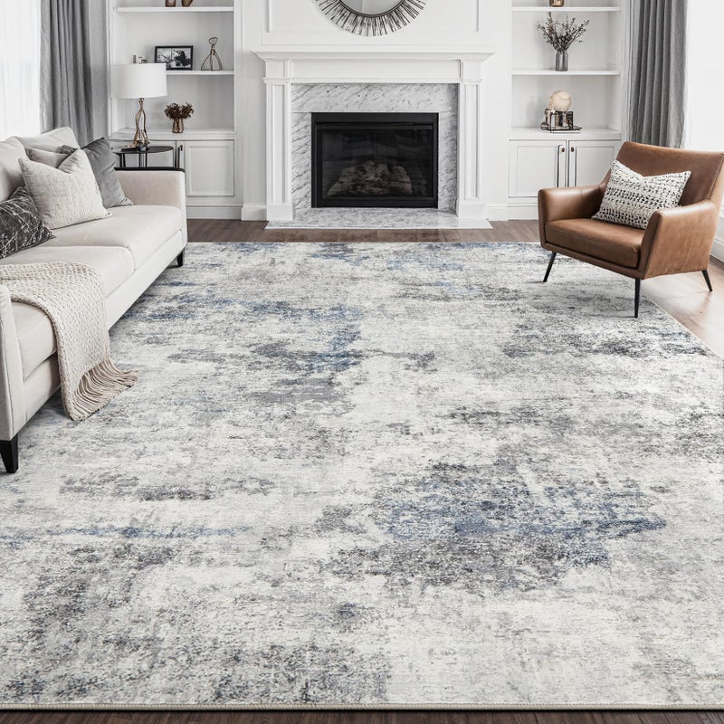 DMOYEST 8x10 Area Rug for Living Room:Washable Modern Neutral Abstract Rug with Low Pile Non Slip Soft Thin Large Indoor Carpet for Bedroom Dining Room Home Office Decor - Grey Blue - Image 1