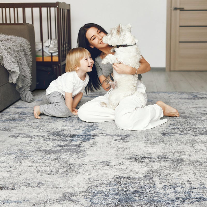 DMOYEST 8x10 Area Rug for Living Room:Washable Modern Neutral Abstract Rug with Low Pile Non Slip Soft Thin Large Indoor Carpet for Bedroom Dining Room Home Office Decor - Grey Blue - Image 3