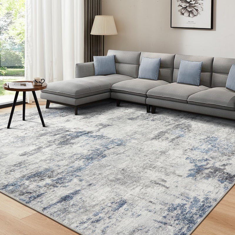 DMOYEST 8x10 Area Rug for Living Room:Washable Modern Neutral Abstract Rug with Low Pile Non Slip Soft Thin Large Indoor Carpet for Bedroom Dining Room Home Office Decor - Grey Blue - Image 4